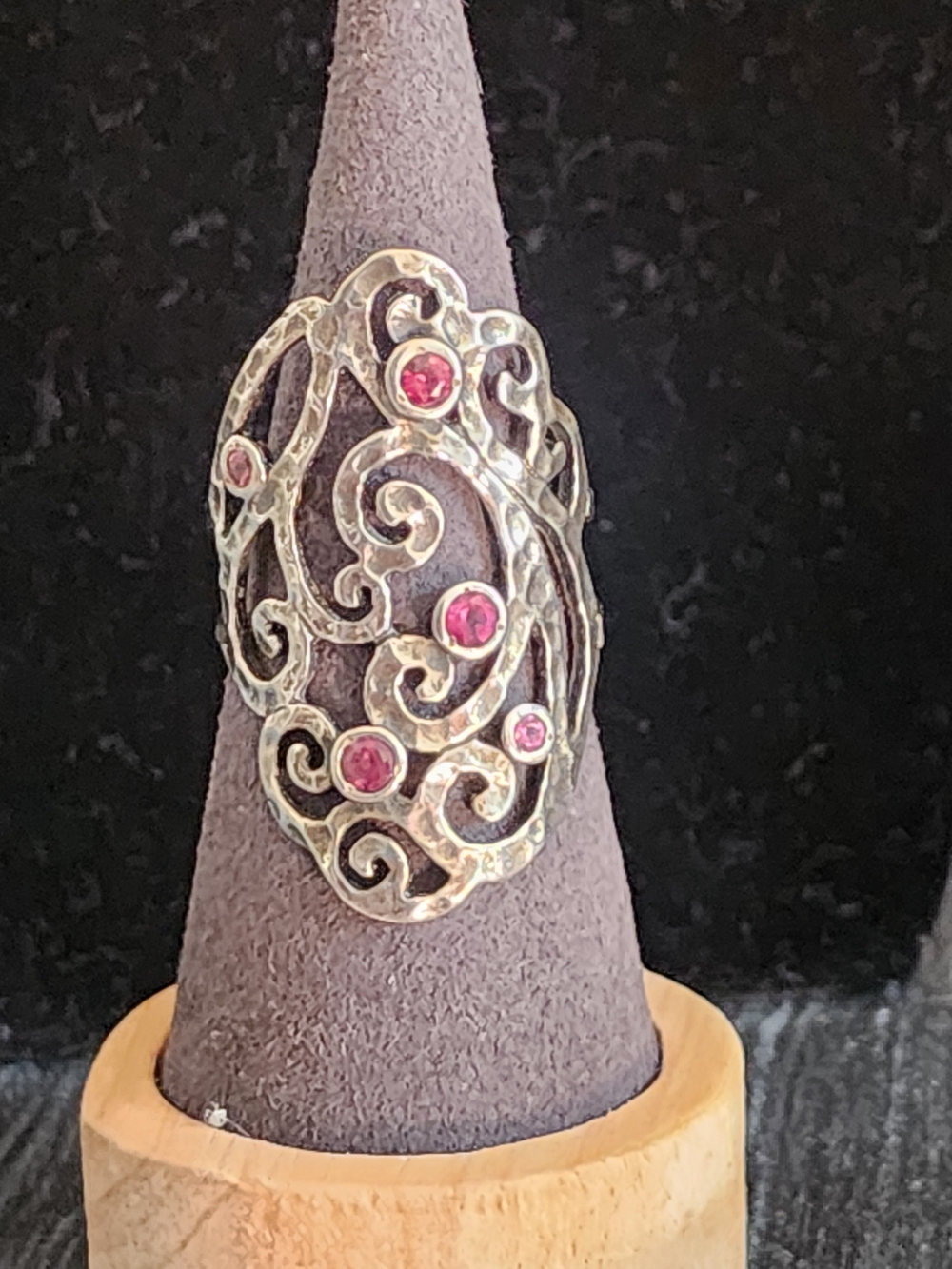 Vintage Signed Israeli .925 Sterling Silver Wide Band Filigree Cocktail Ring 10